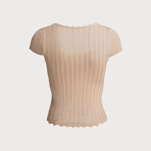 Khaki Ribbed Knit Slim Tee - Picture 2 of 3